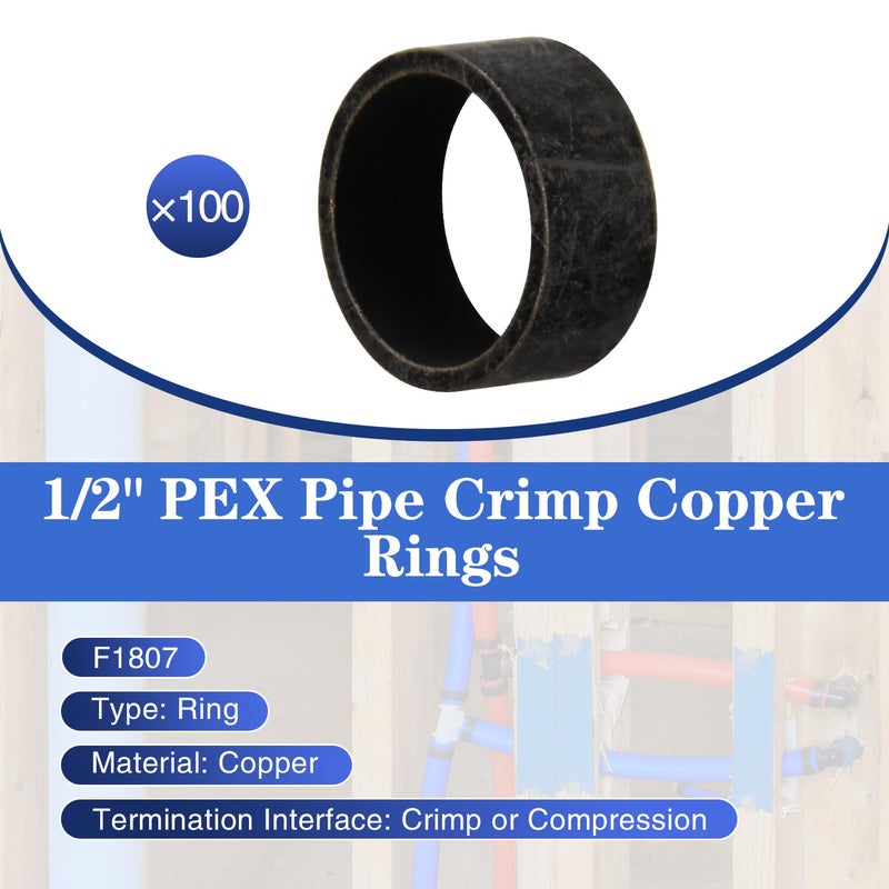 روبي كيو 100 عبوة من حلقات تجعيد النحاس مقاس 1/2 بوصة من PEX، لتوصيل أنابيب Pex - Image 2